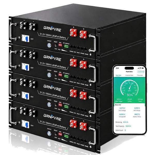 Акумулятор GRNYVRE LiFePO4 51,2 В 100 А&middot;год, 5,12 кВт&middot;год, BMS, Bluetooth GRNYVRE-512V100AH-17337 фото